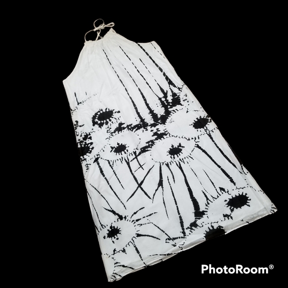 Caliana Flower Blossom Black White Tie Dyed Midi Sun Dress Cover-up. Women 6 - Picture 4 of 8